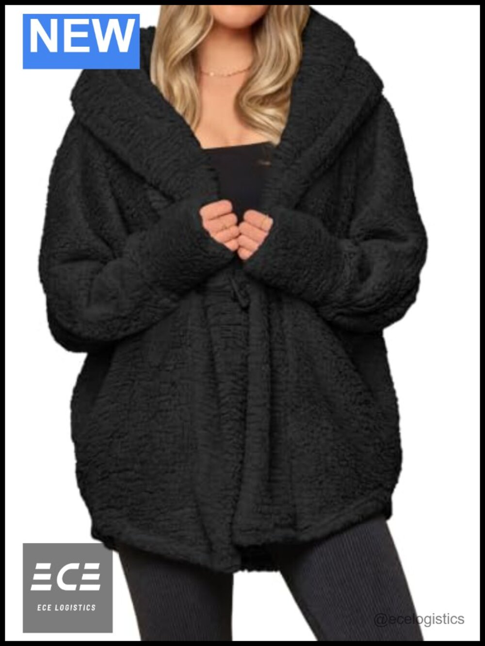 Faux Fur Sherpa Hooded Winter Coat with Thumb Holes